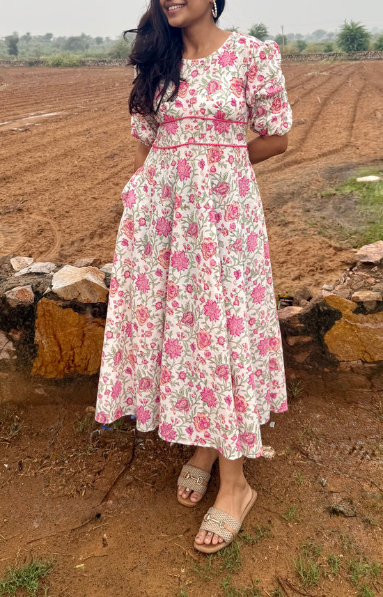 Rosy White Floral Cotton Dress