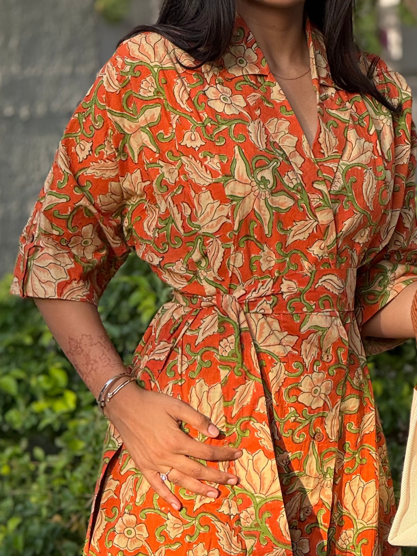 Olive orange Cotton Dress
