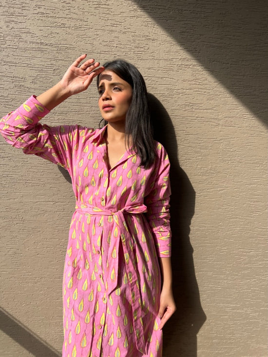 Amara Pink Cotton Shirt dress