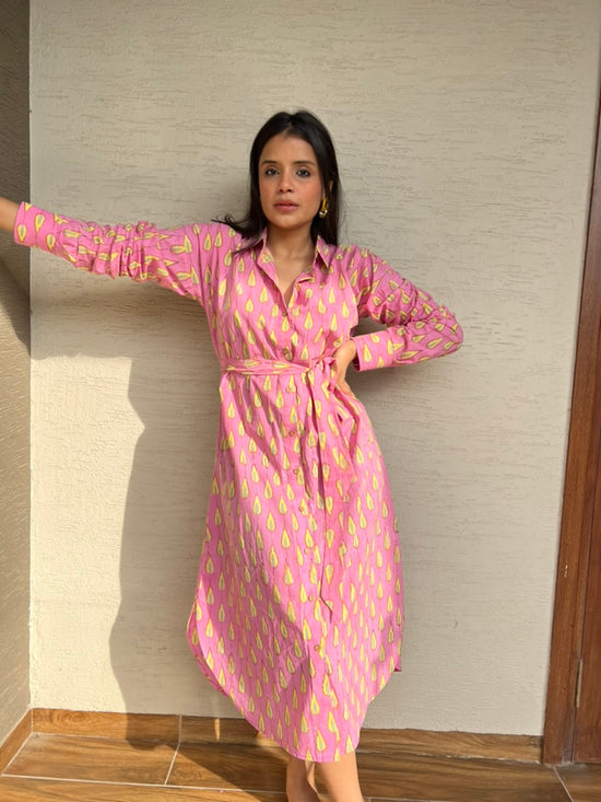 Amara Pink Cotton Shirt dress