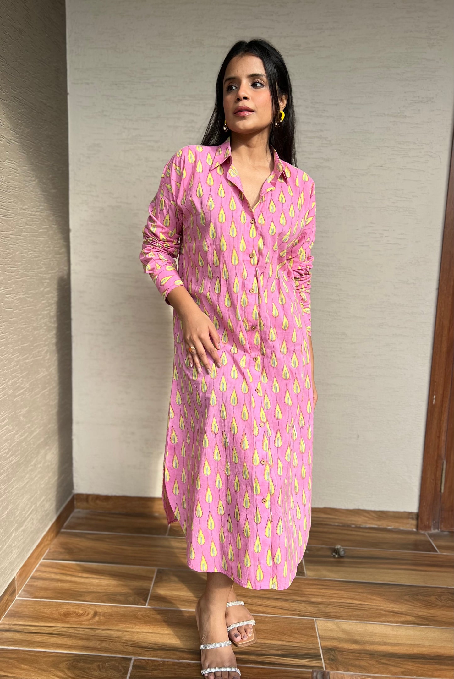 Amara Pink Cotton Shirt dress