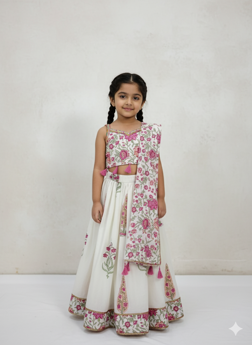 Ruhana floral Kids Lehenga -Set of 3(Girls)