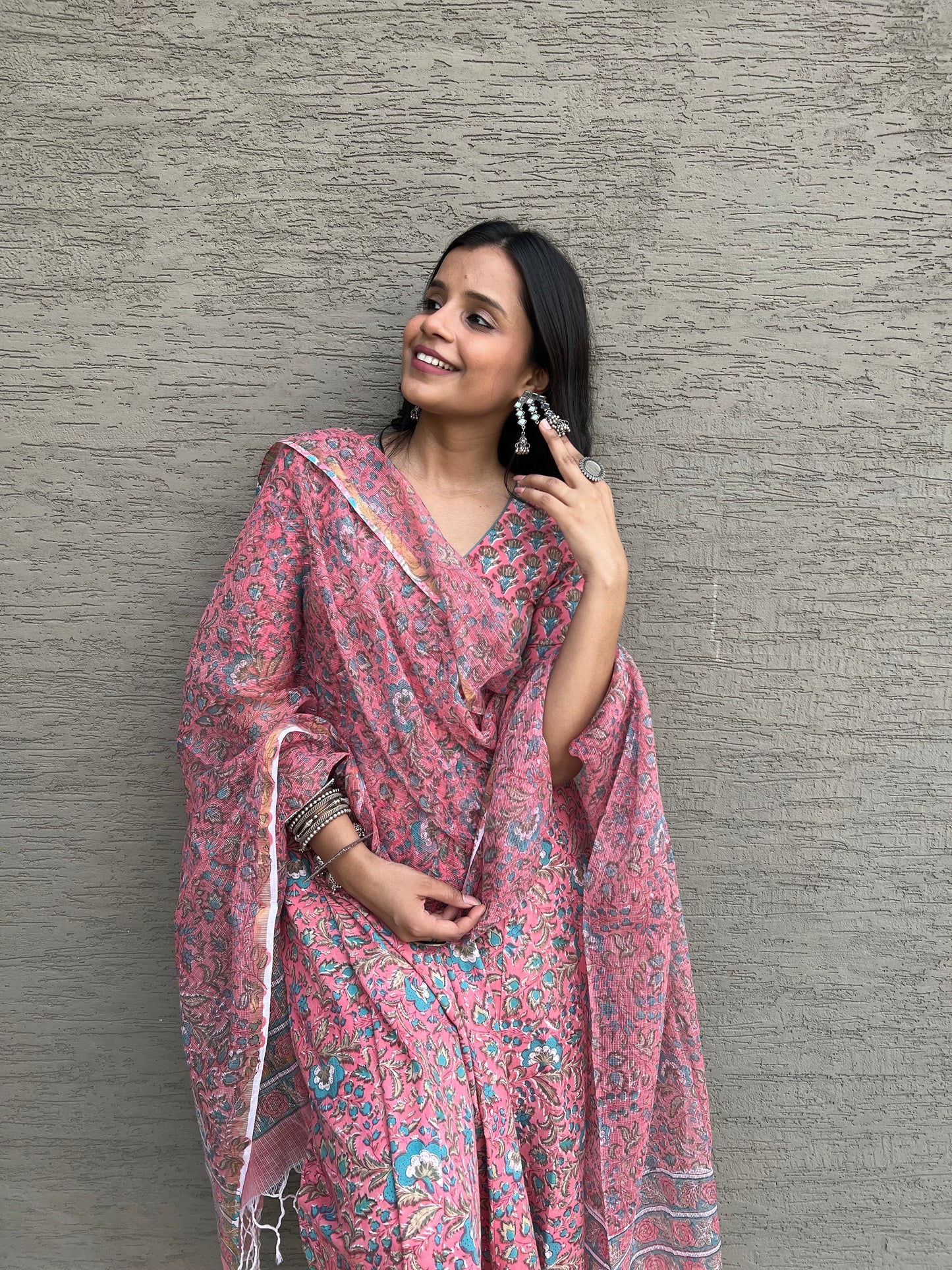 Apsara Pink Cotton Anarkali Kurta