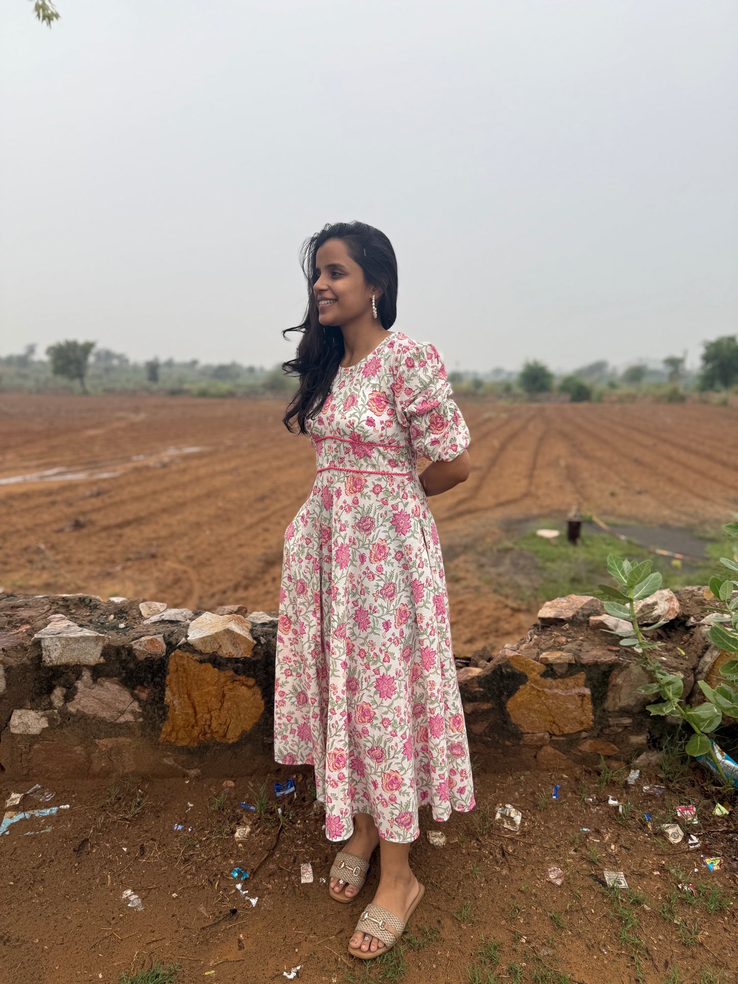 Rosy White Floral Cotton Dress