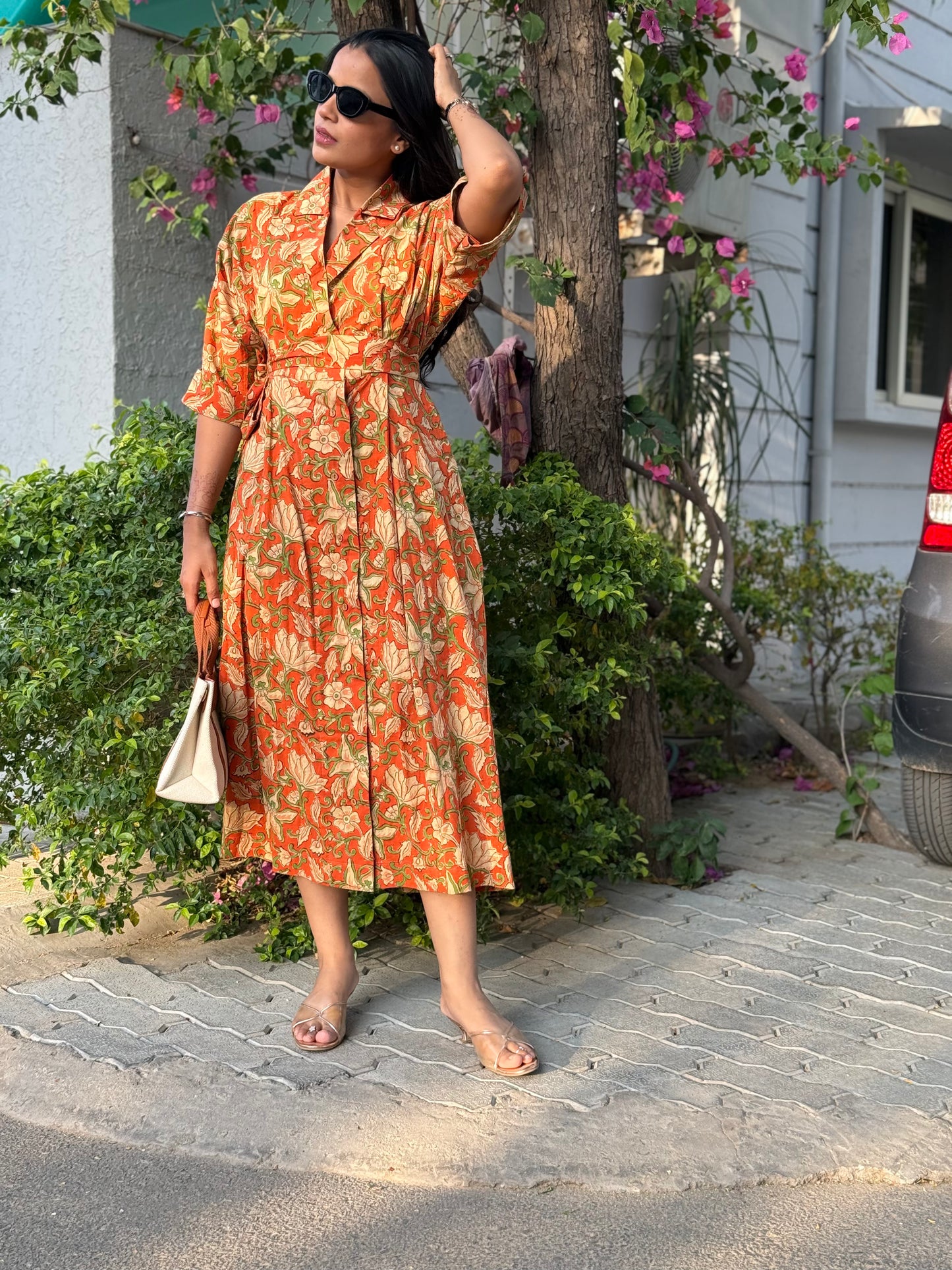Olive orange Cotton Dress