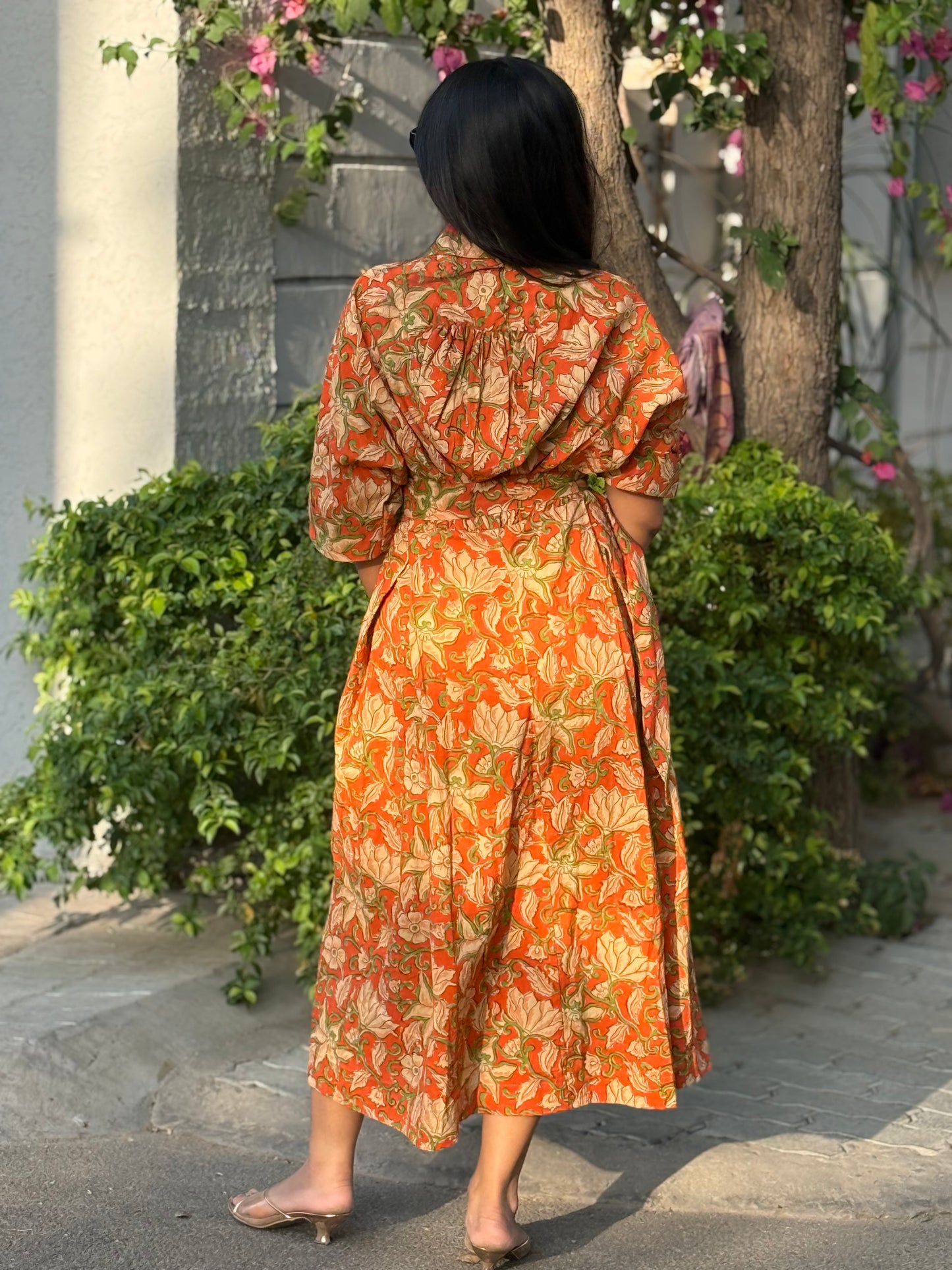 Olive orange Cotton Dress