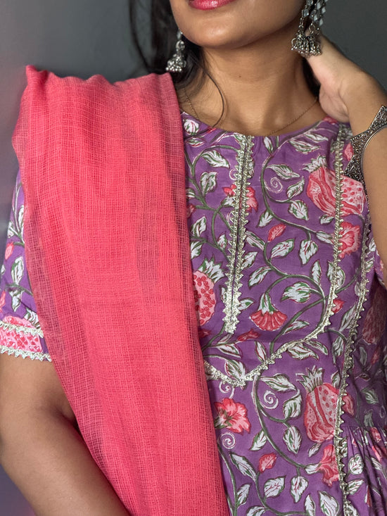 Naina Purple Cotton Kurta & Pants- Set of 2