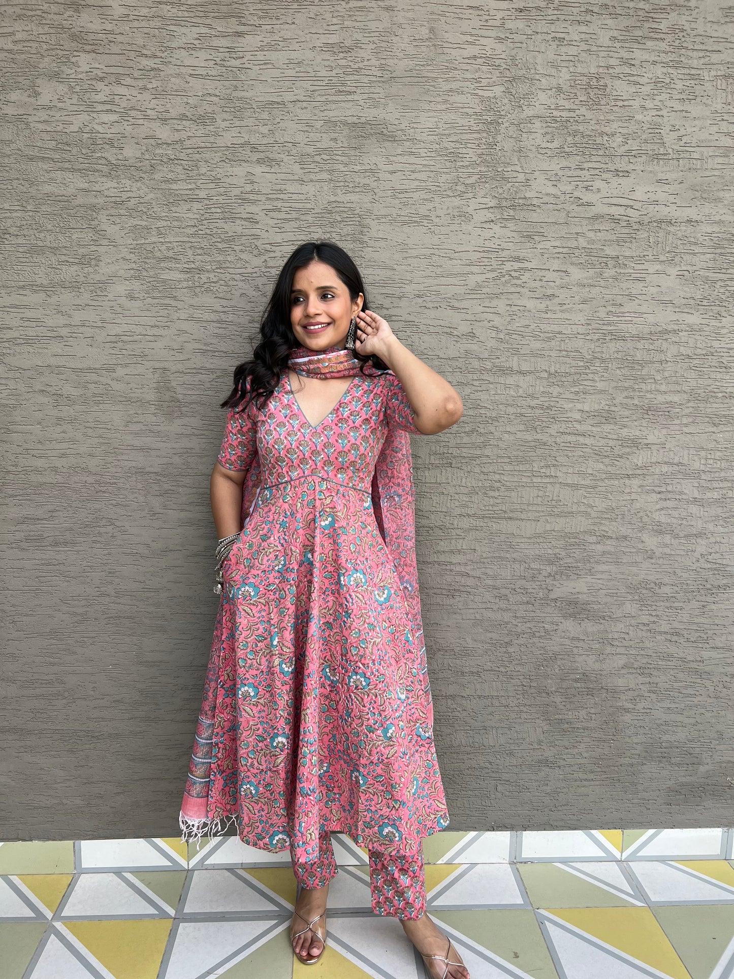 Apsara Pink Cotton Anarkali Kurta