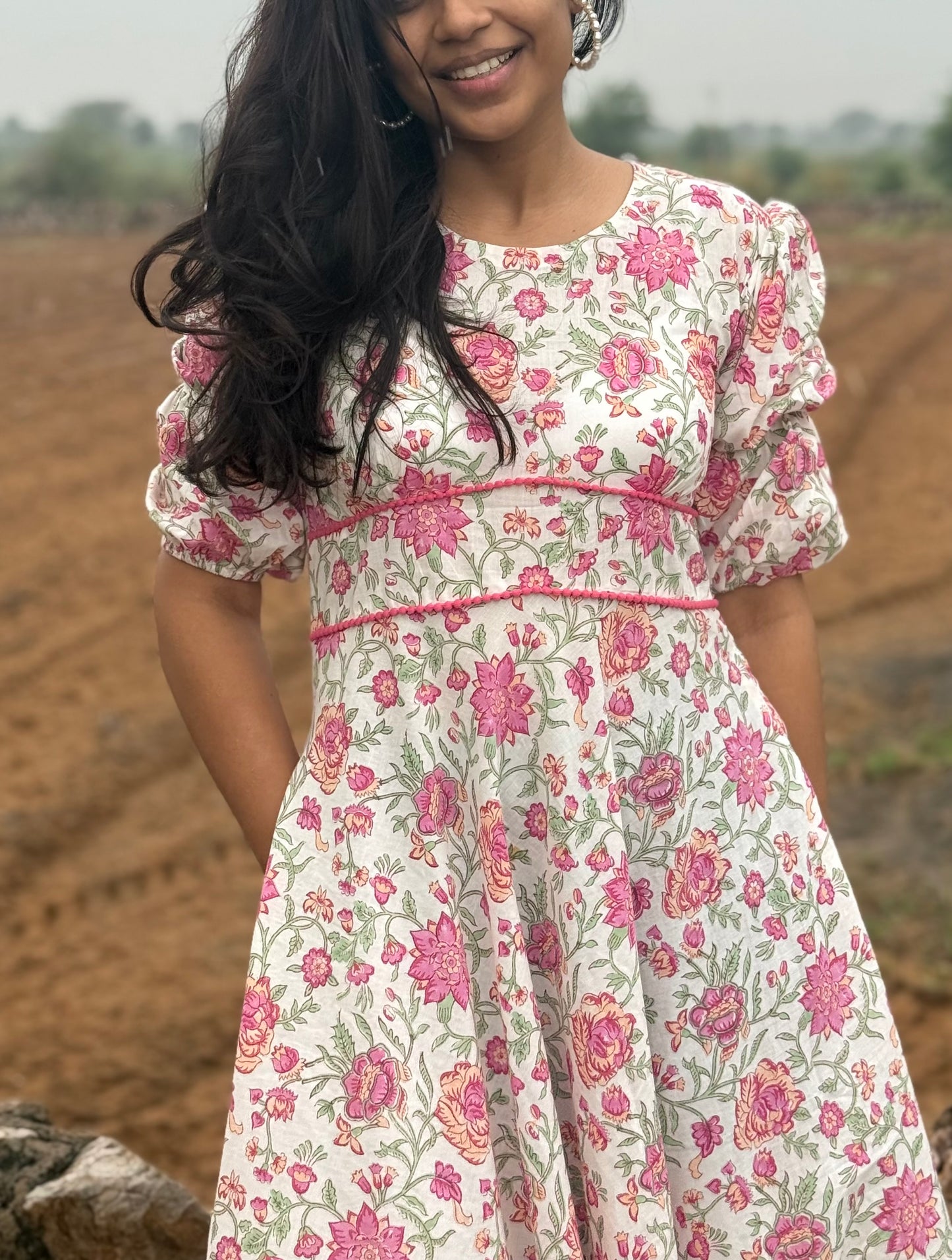 Rosy White Floral Cotton Dress