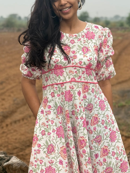 Rosy White Floral Cotton Dress