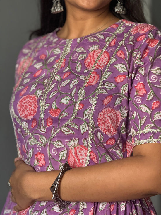 Naina Purple Cotton Kurta & Pants- Set of 2