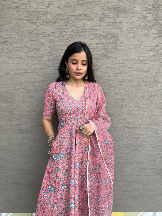 Apsara Pink Cotton Anarkali Kurta