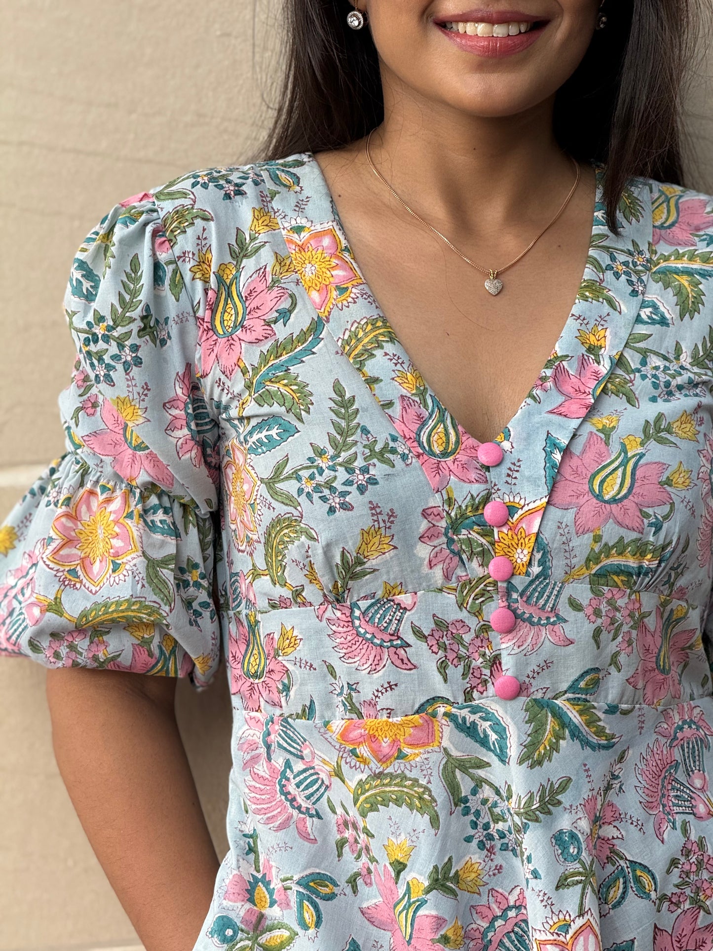 Soba Blue Floral Cotton Dress