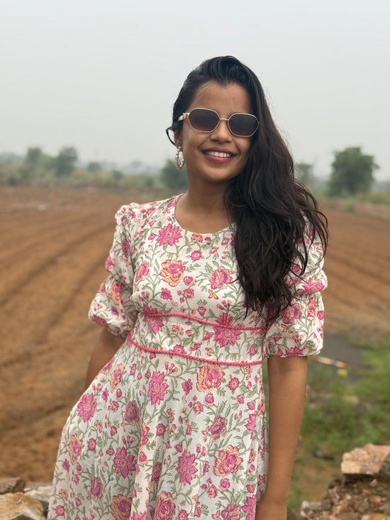 Rosy White Floral Cotton Dress
