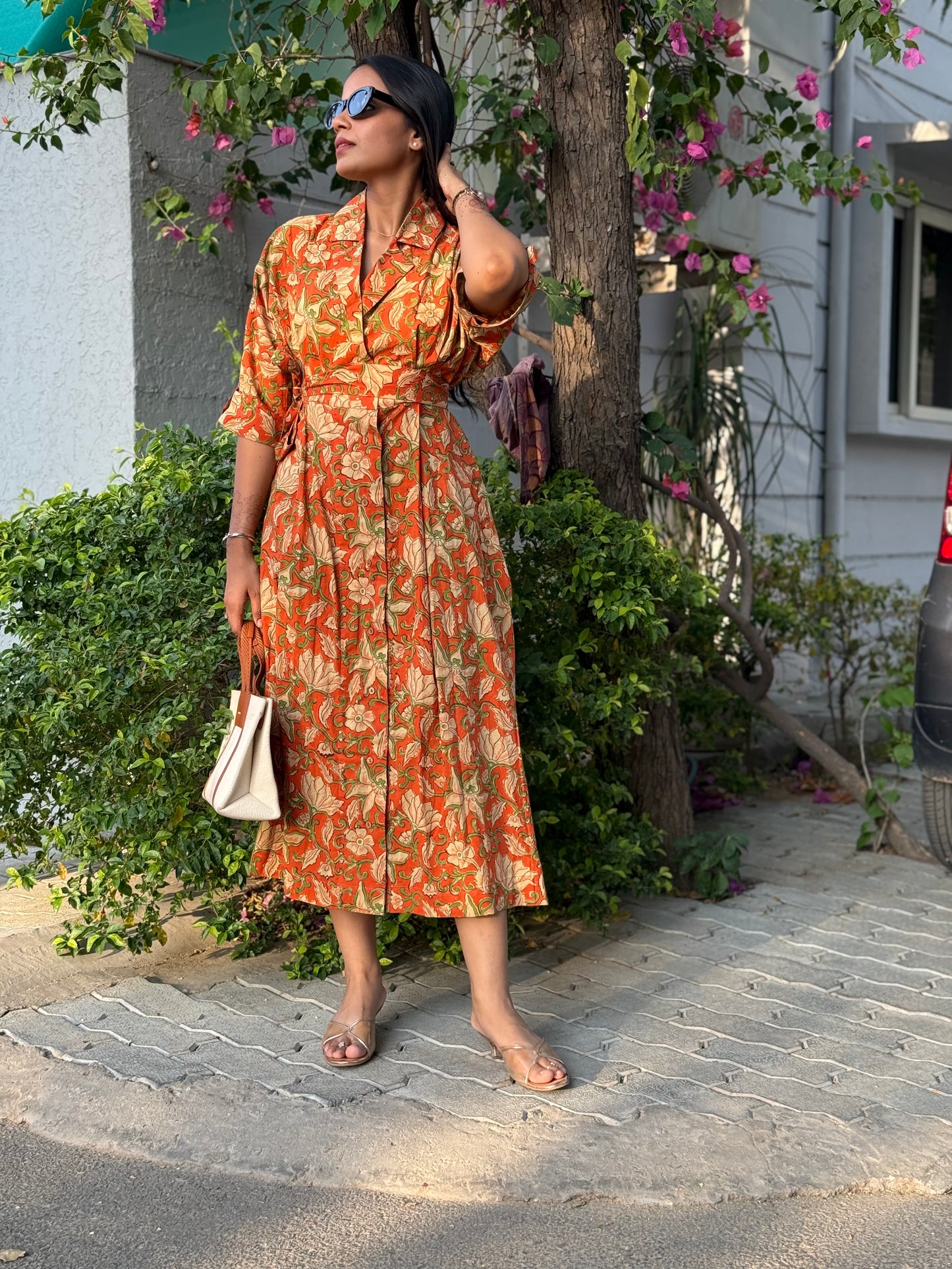 Olive orange Cotton Dress