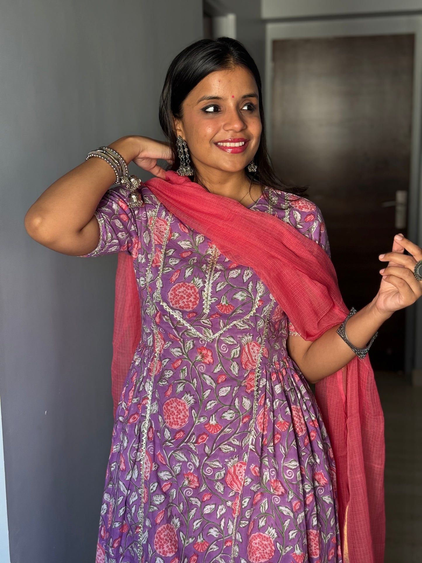 Naina Purple Cotton Kurta & Pants- Set of 2