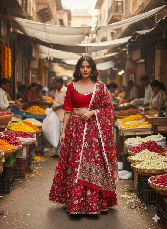 Tira Silk and Cotton Lehenga Set