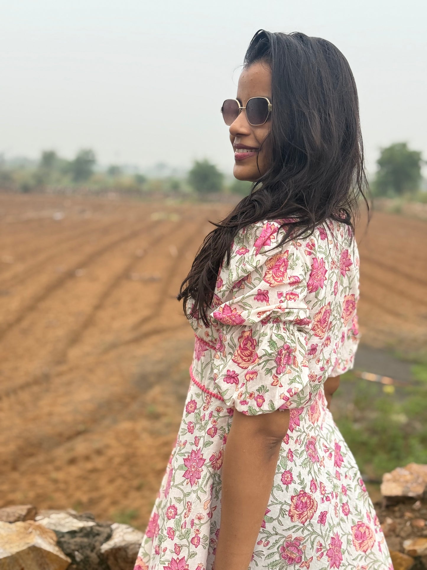 Rosy White Floral Cotton Dress
