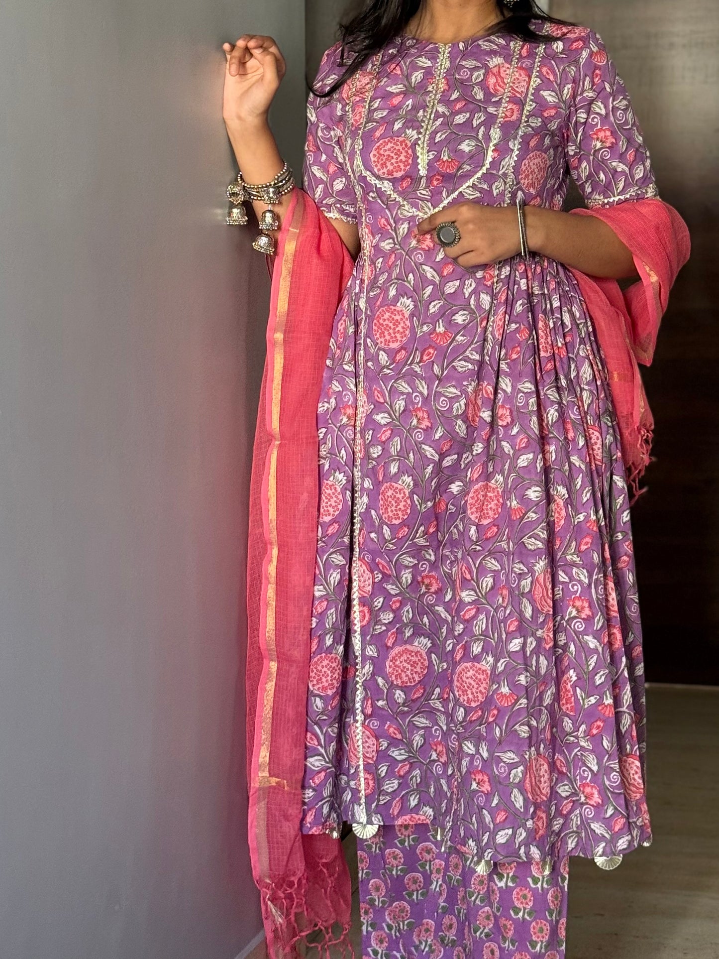 Naina Purple Cotton Kurta & Pants- Set of 2