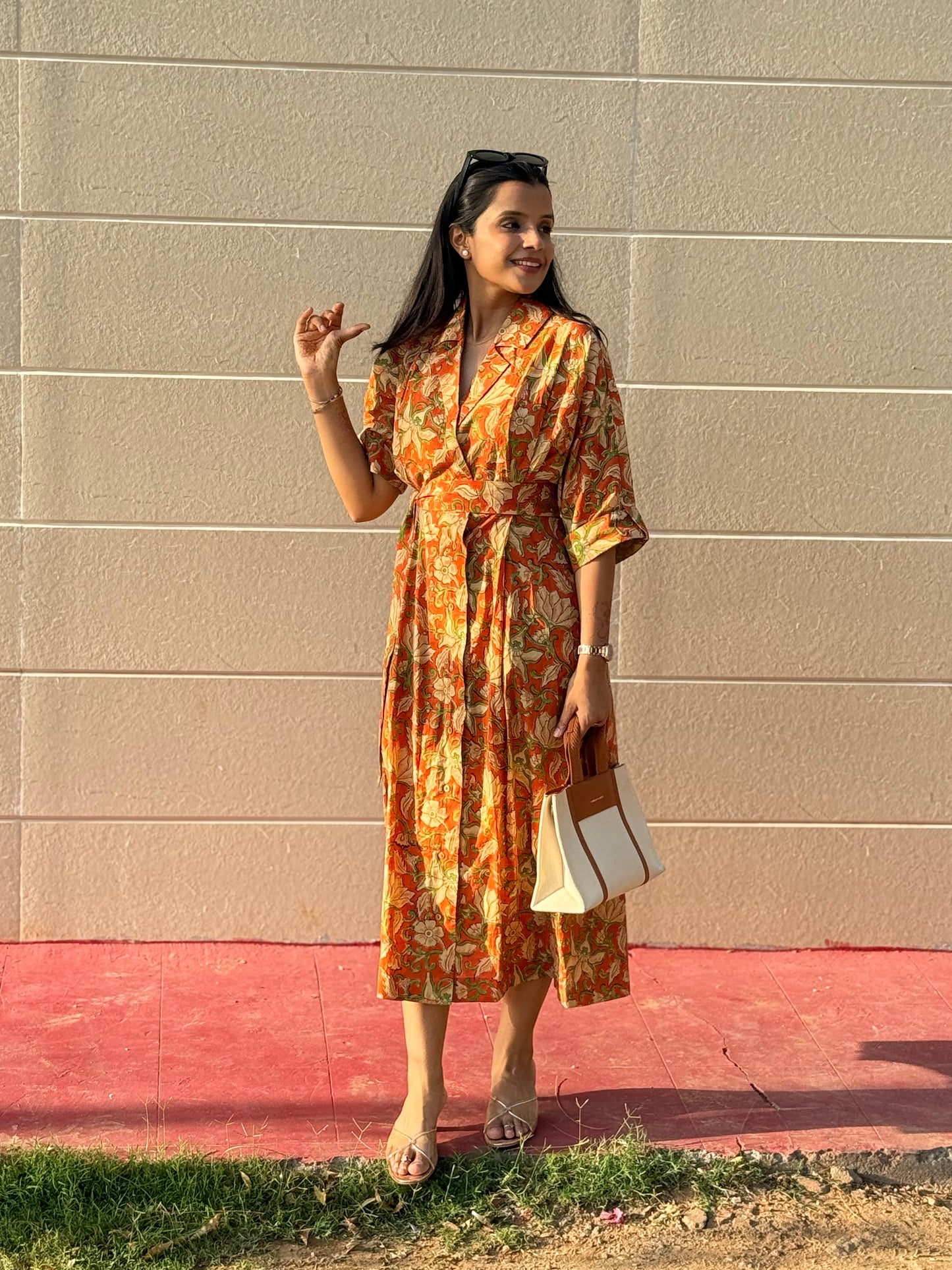 Olive orange Cotton Dress