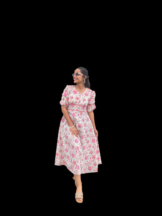 Rosy White Floral Cotton Dress