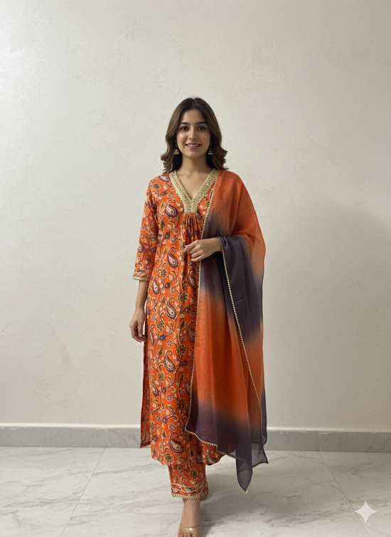 Ruhana Chanderi Silk Kurta pant- Set of 3