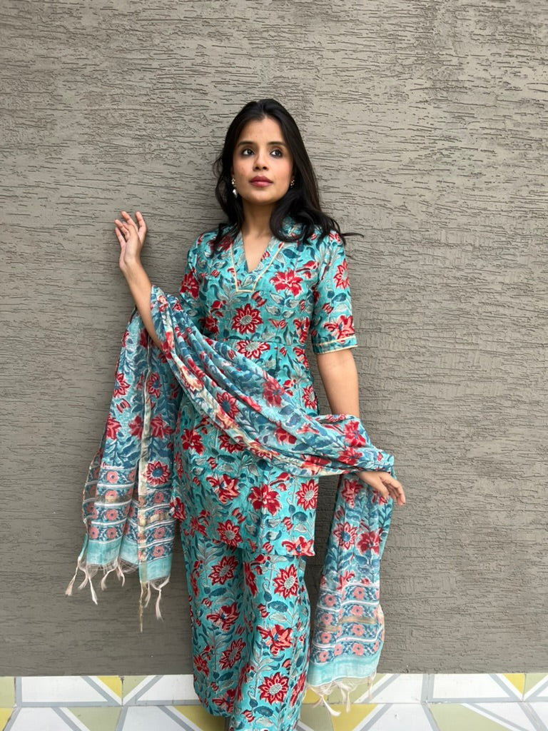 Tara Chanderi Silk Handblock printed Kurta