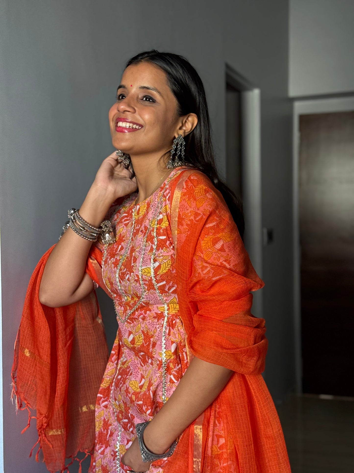 Supriya Orange Cotton Kurta Set of 3