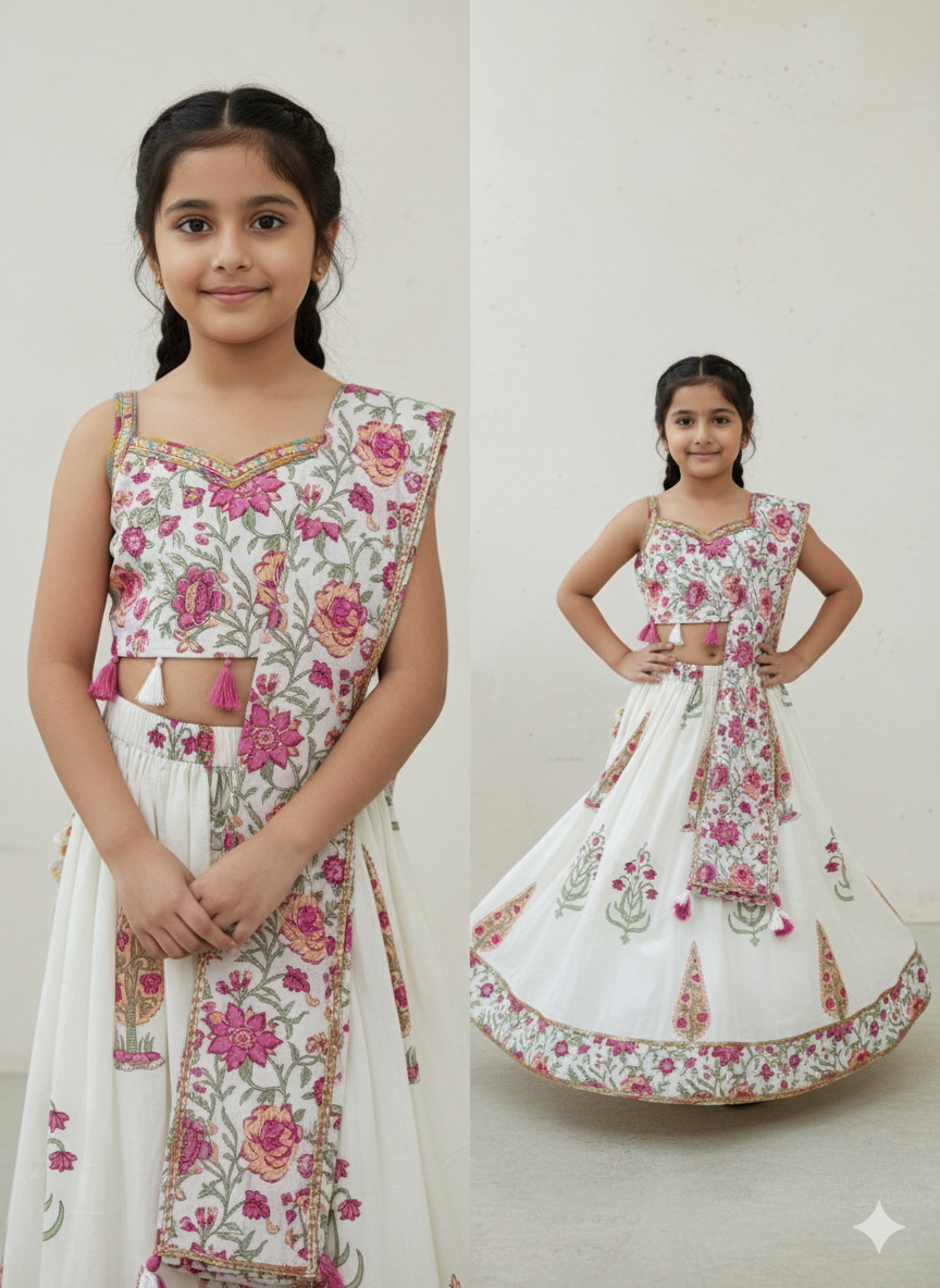 Ruhana floral Kids Lehenga -Set of 3(Girls)