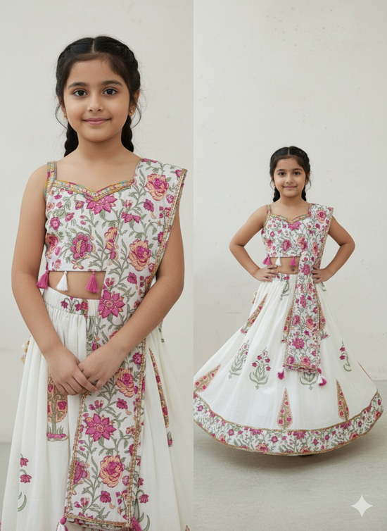 Ruhana floral Kids Lehenga -Set of 3(Girls)
