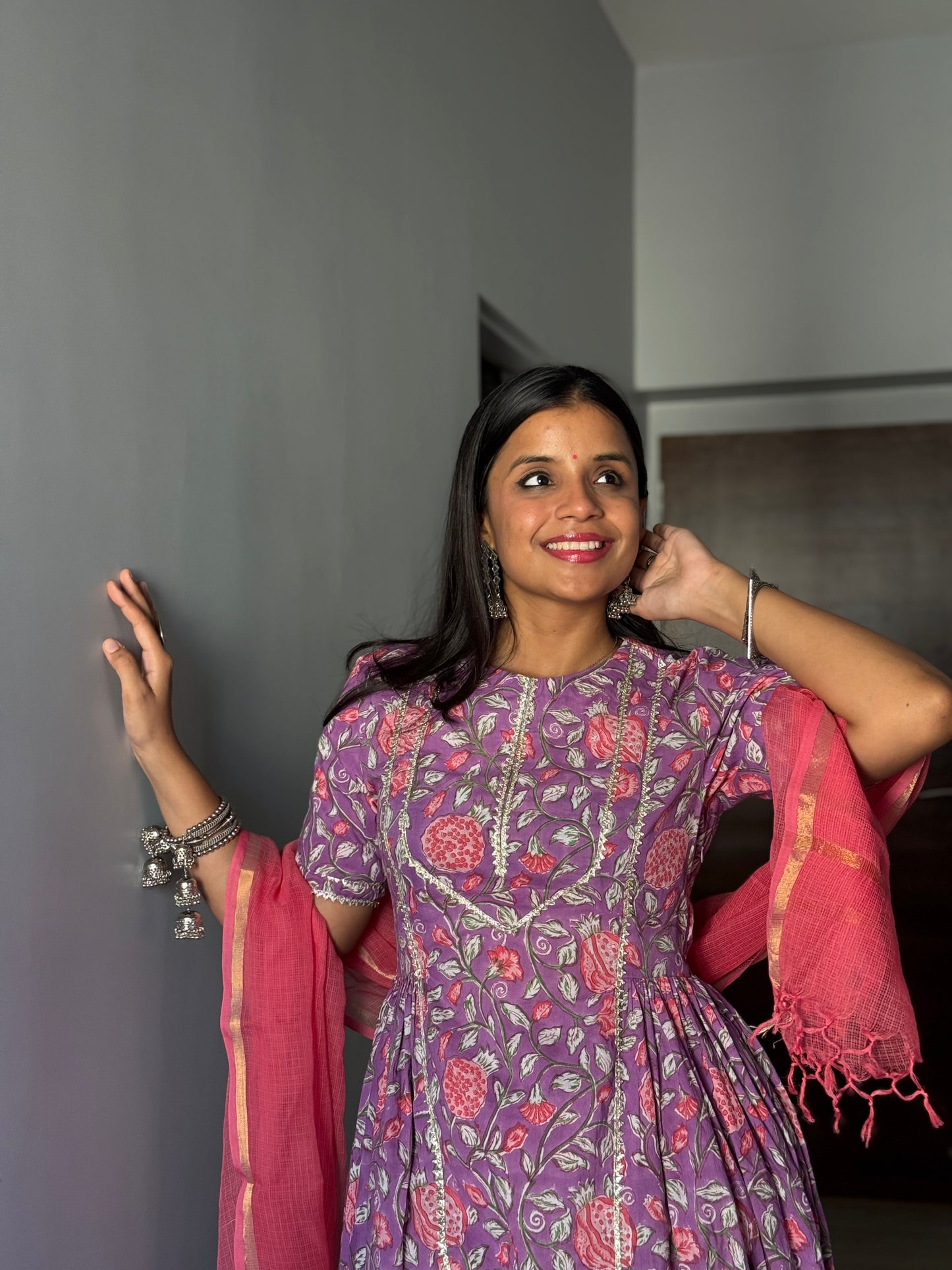 Naina Purple Cotton Kurta & Pants- Set of 2