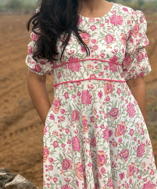 Rosy White Floral Cotton Dress