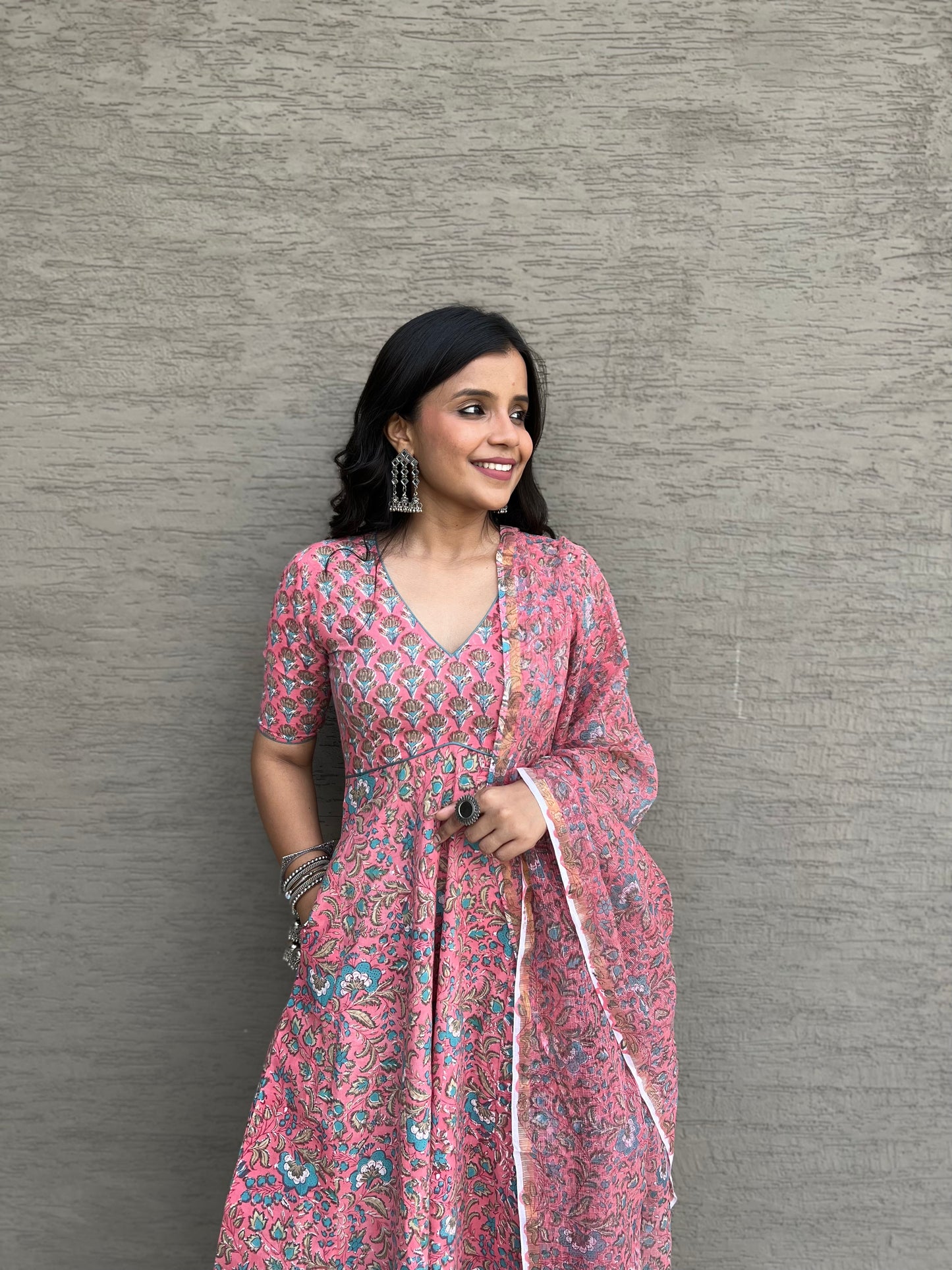 Apsara Pink Cotton Anarkali Kurta