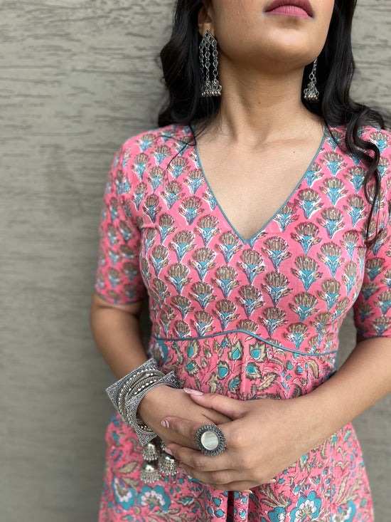 Apsara Pink Cotton Anarkali Kurta