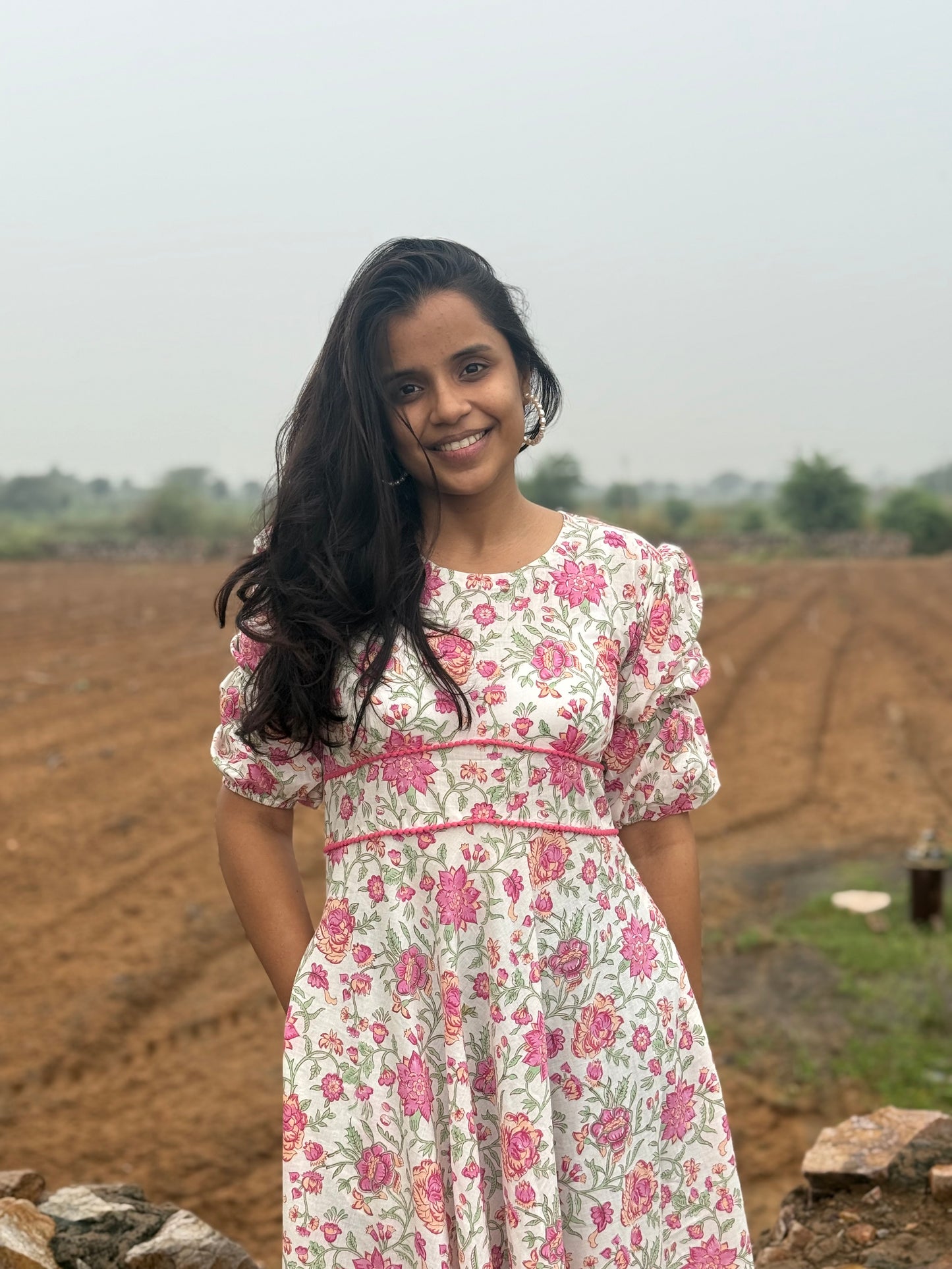Rosy White Floral Cotton Dress