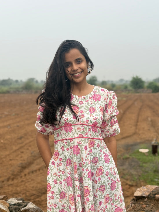 Rosy White Floral Cotton Dress