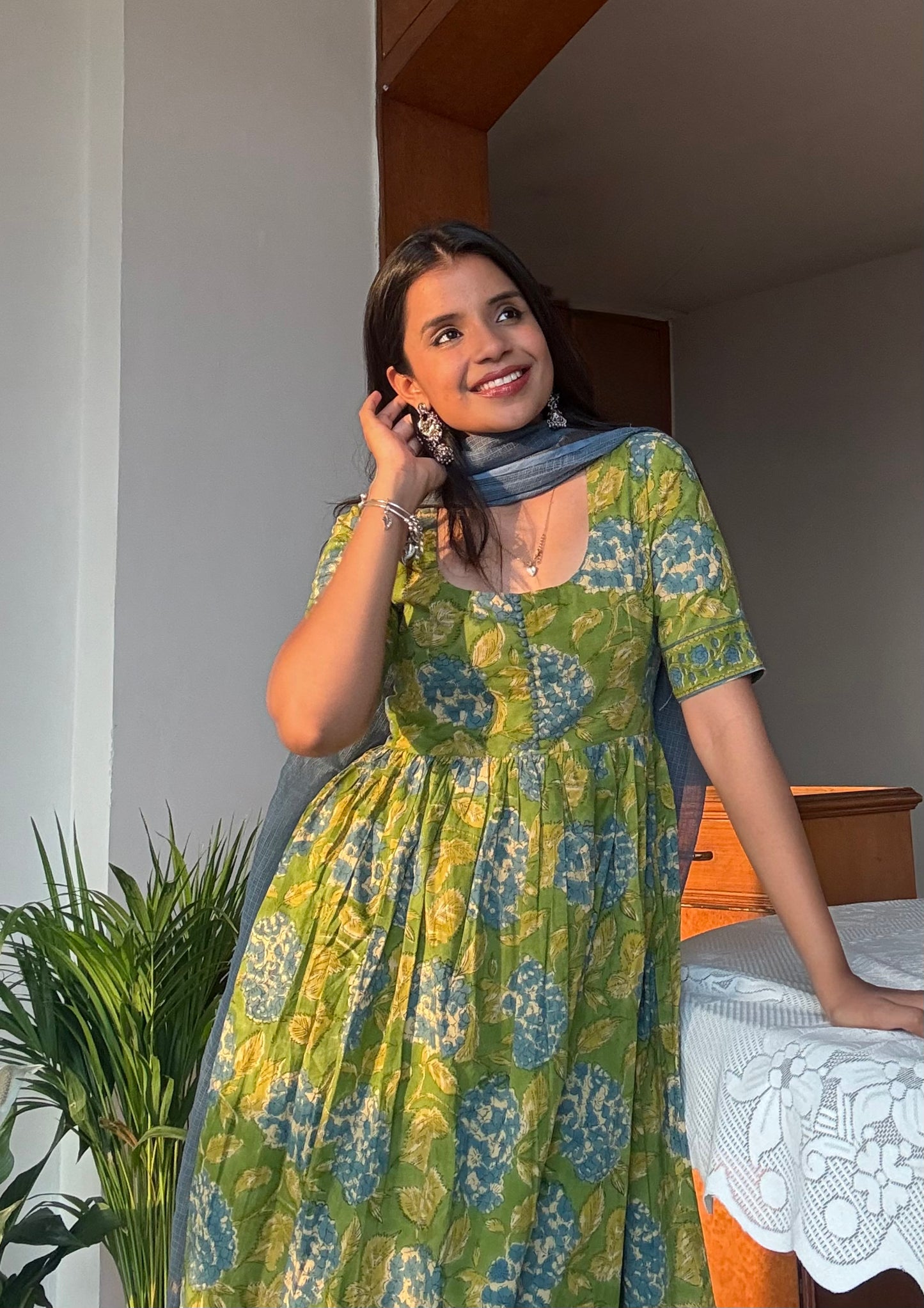 Akuri Green cotton Kurta