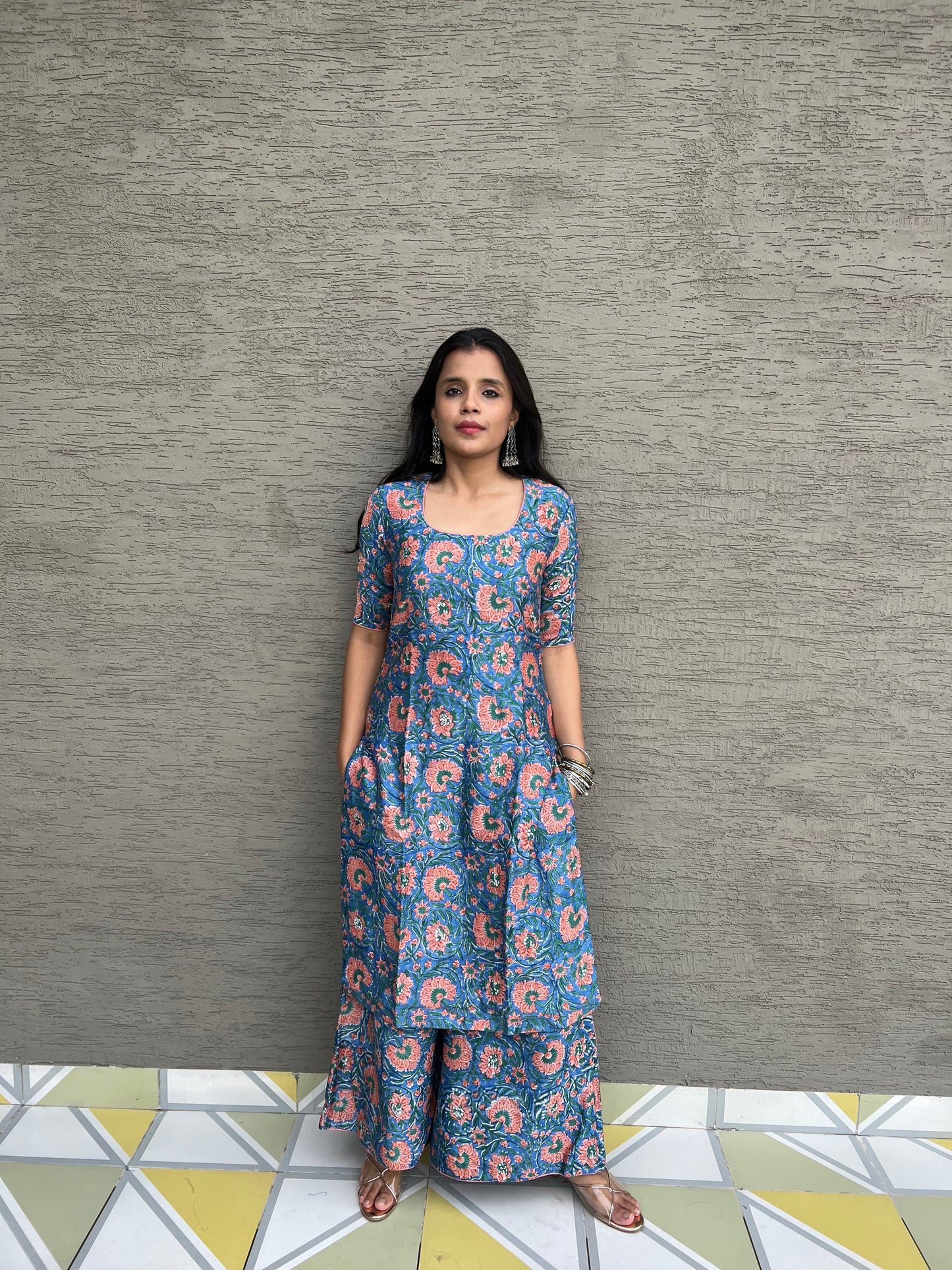 Ruhi Blue Chanderi Silk Co-ord Set of 2