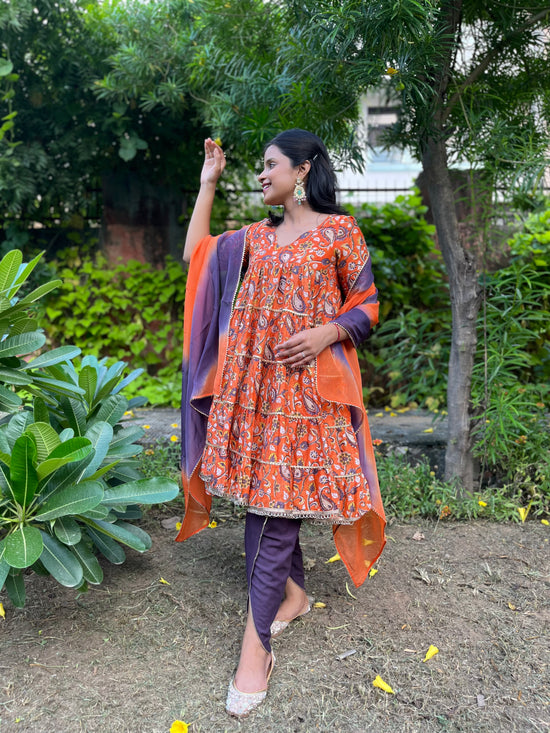 Chander Silk Orange Anarkali Set