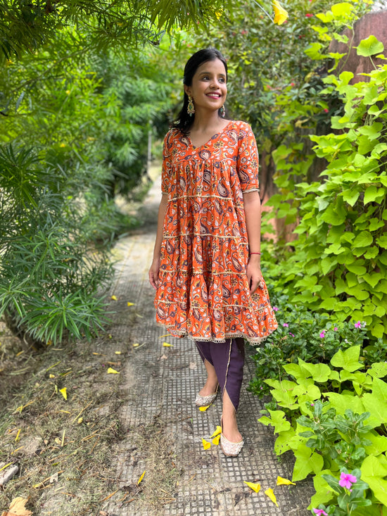 Chander Silk Orange Anarkali Set