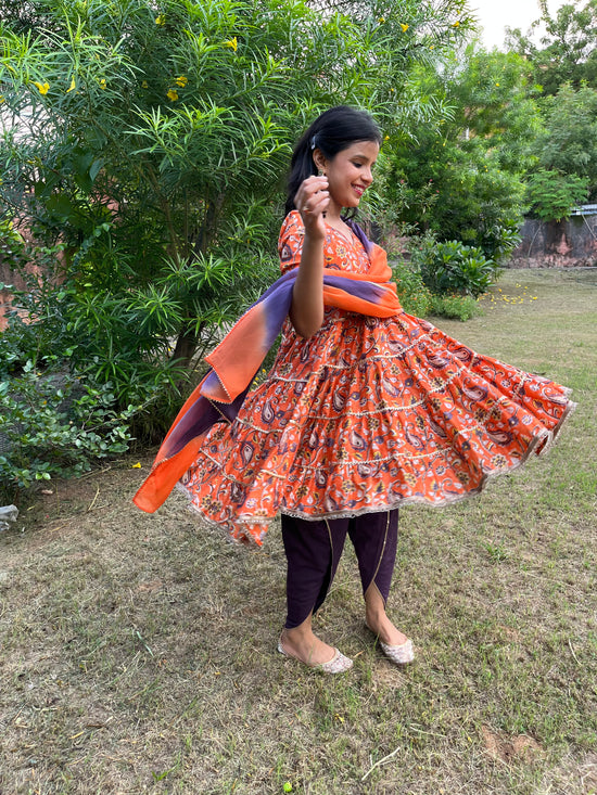 Chander Silk Orange Anarkali Set