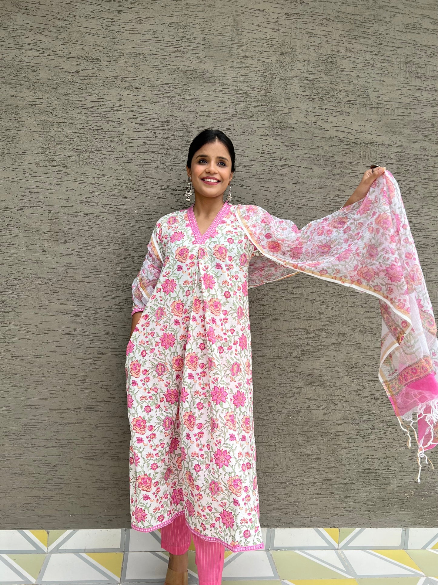Naina A- line Cotton Kurta & Pants- Set of 2