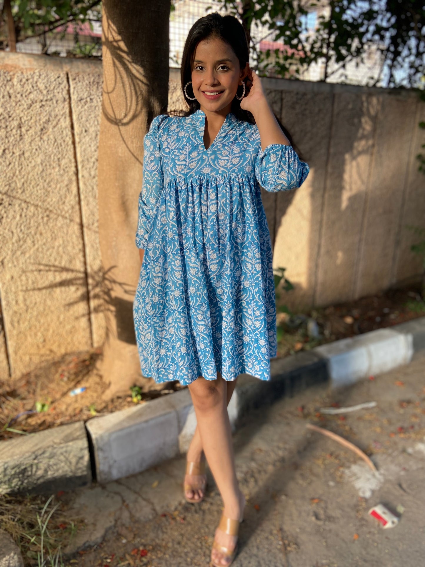 Fiorella Blue Cotton Dress