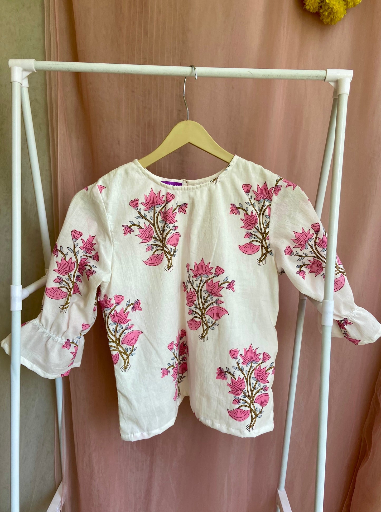 Cotton Floral Pink White Top