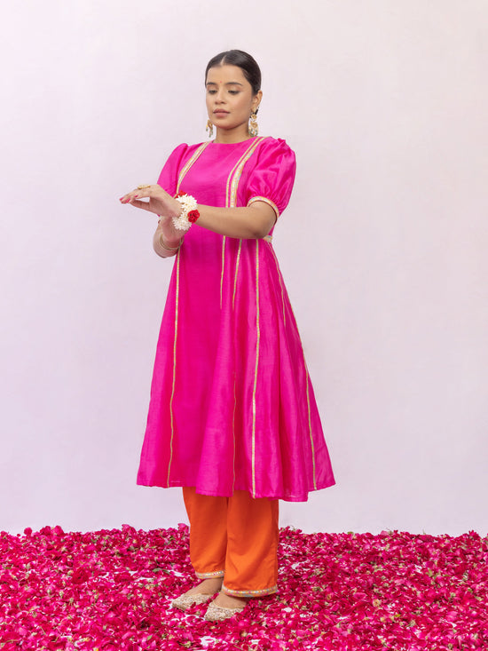 Rani Chanderi Silk Kurta and Pant Set