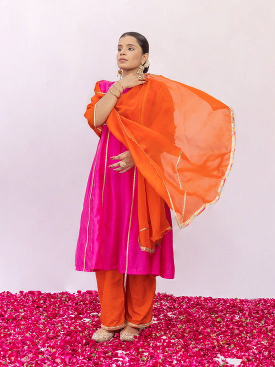 Rani Chanderi Silk Kurta and Pant Set