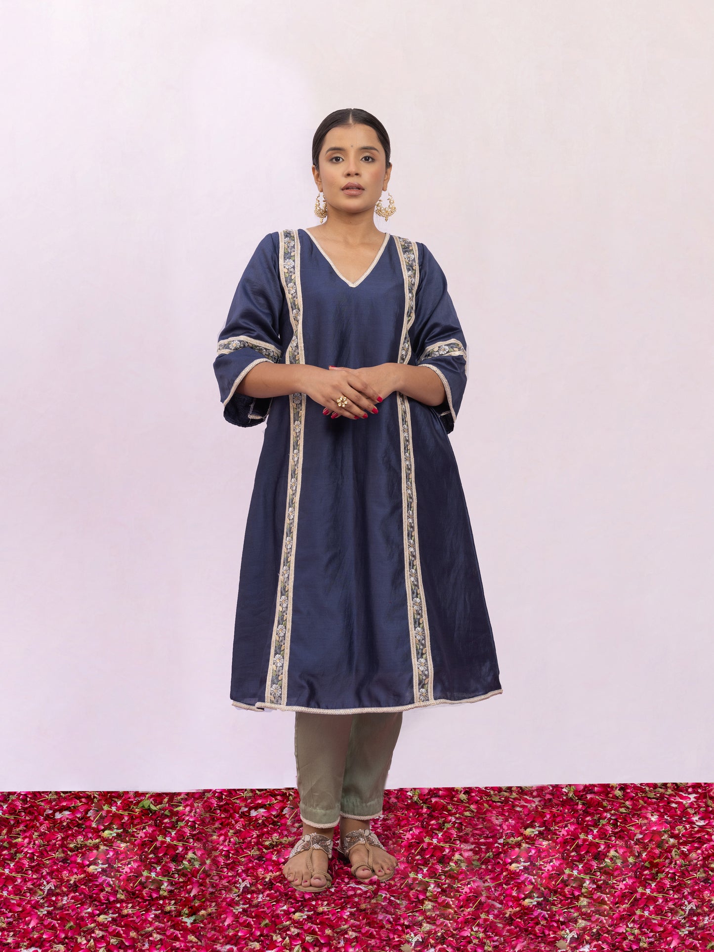 Nitya Blue Chanderi Silk A-line Kurta Set