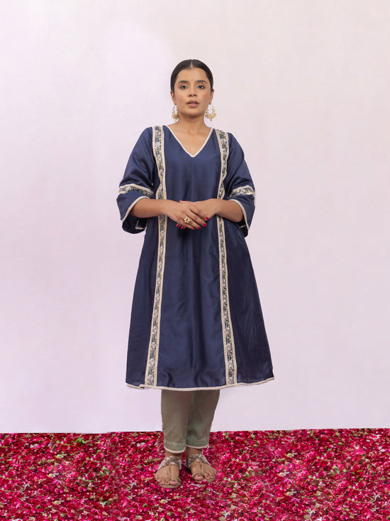 Nitya Blue Chanderi Silk A-line Kurta Set