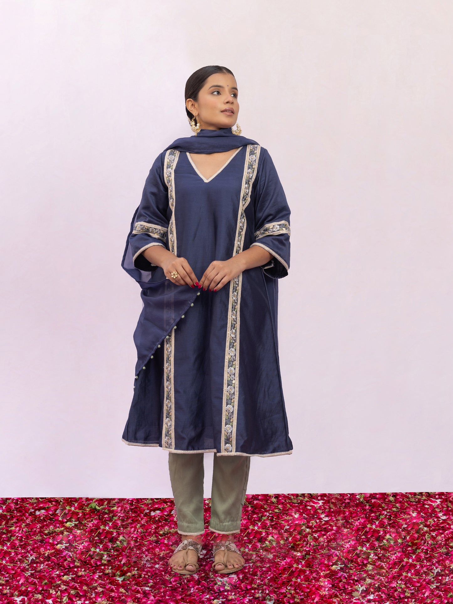 Nitya Blue Chanderi Silk A-line Kurta Set