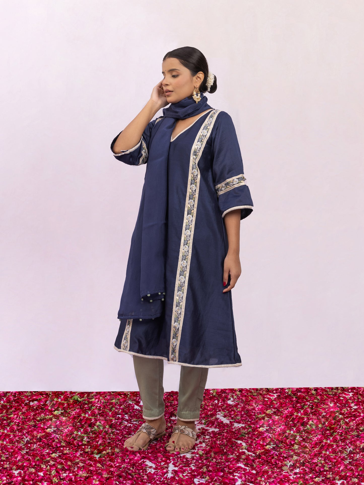 Nitya Blue Chanderi Silk A-line Kurta Set